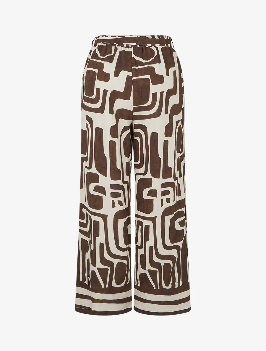 Pantalon élastiqué coupe droite imprimé fantaisie - Marron - Image 2