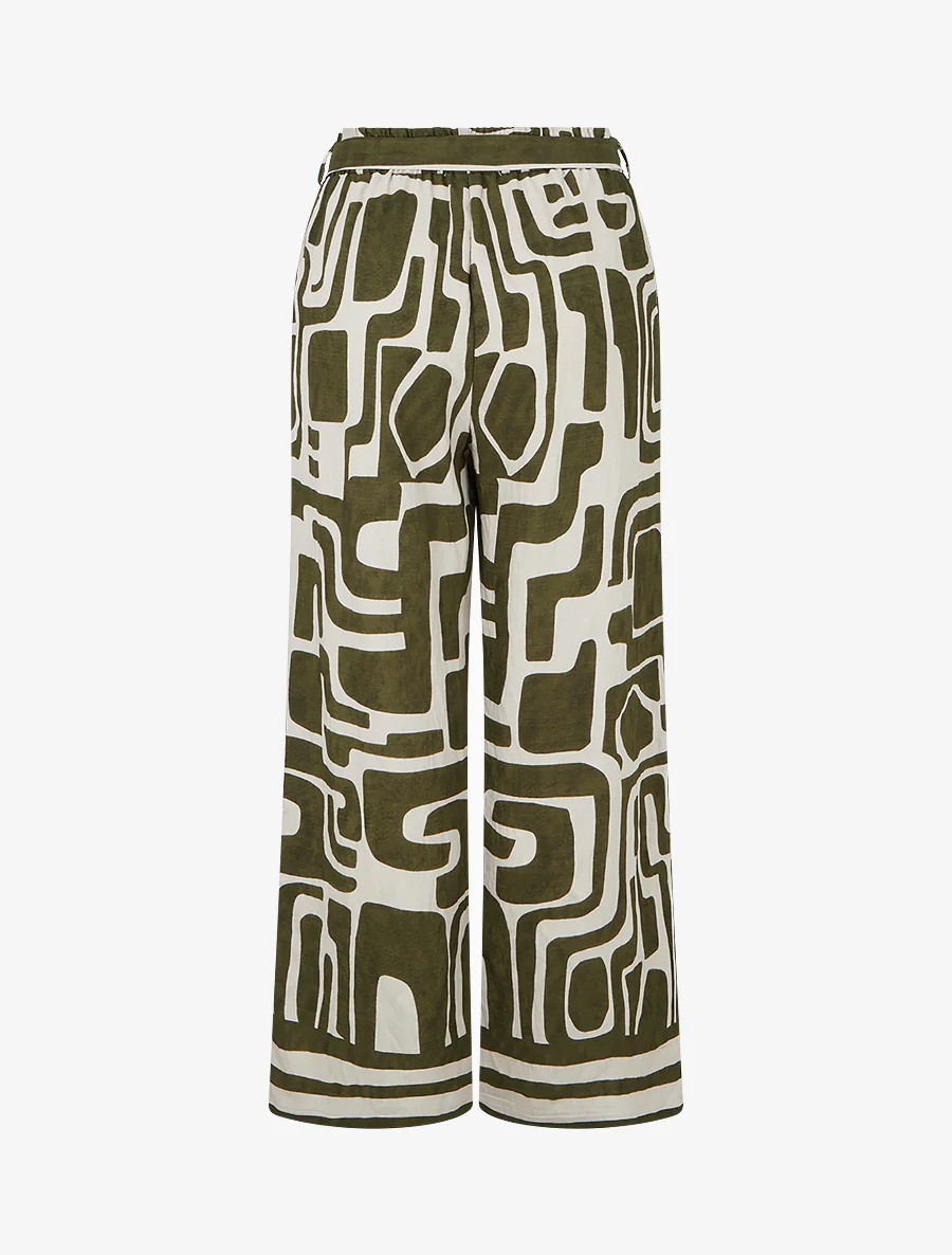 Pantalon élastiqué coupe droite imprimé fantaisie - Kaki - Image 2