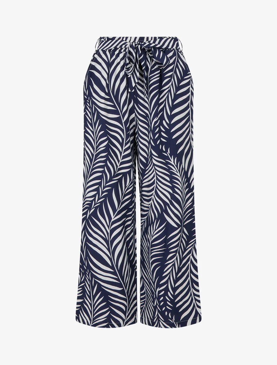 Pantalon élastiqué coupe droite imprimé feuillage - Marine