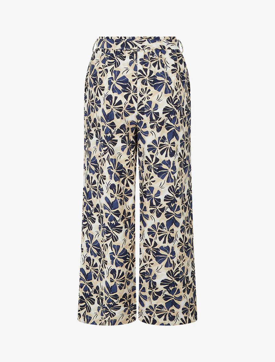 Pantalon élastiqué coupe droite imprimé fleuri - Marine - Image 2