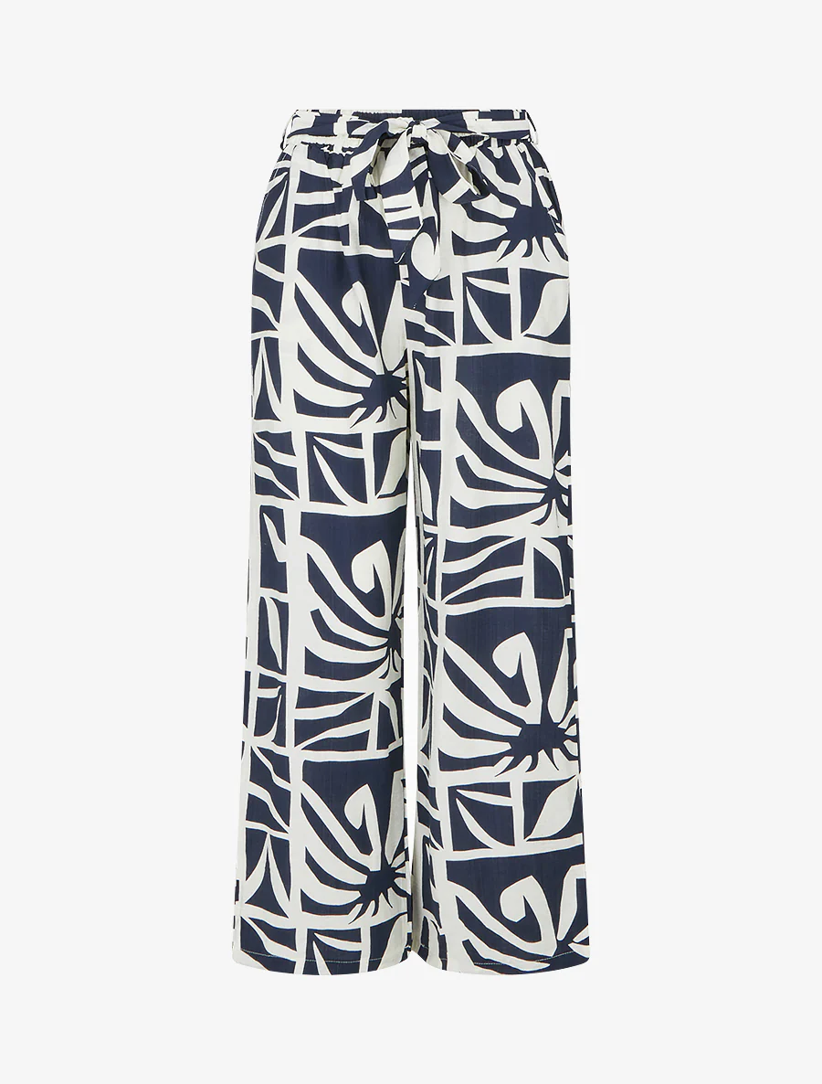 Pantalon élastiqué coupe droite imprimé graphique - Marine