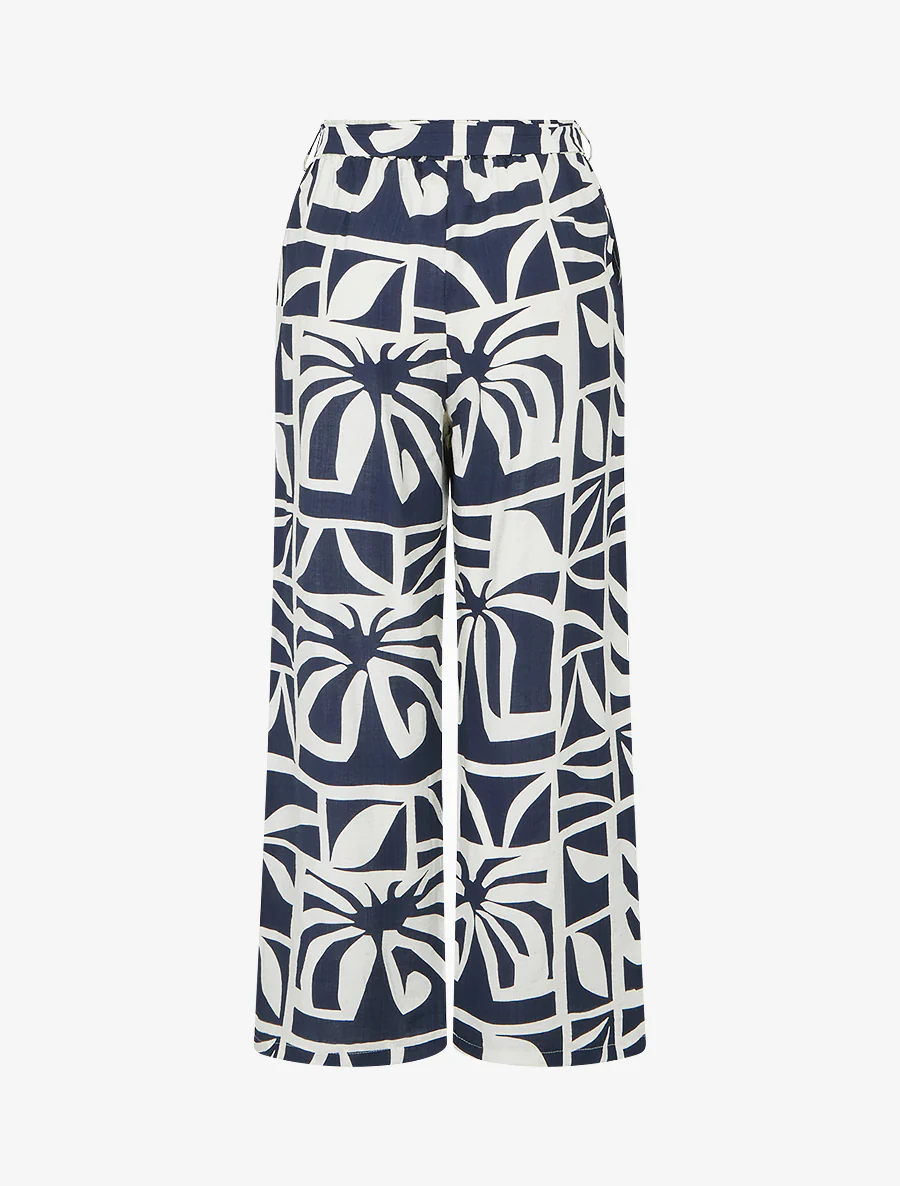 Pantalon élastiqué coupe droite imprimé graphique - Marine - Image 2