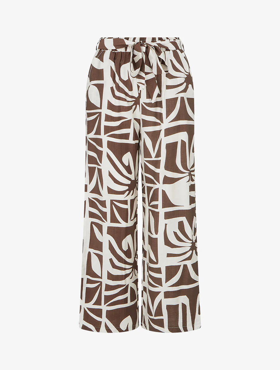 Pantalon élastiqué coupe droite imprimé graphique - Marron