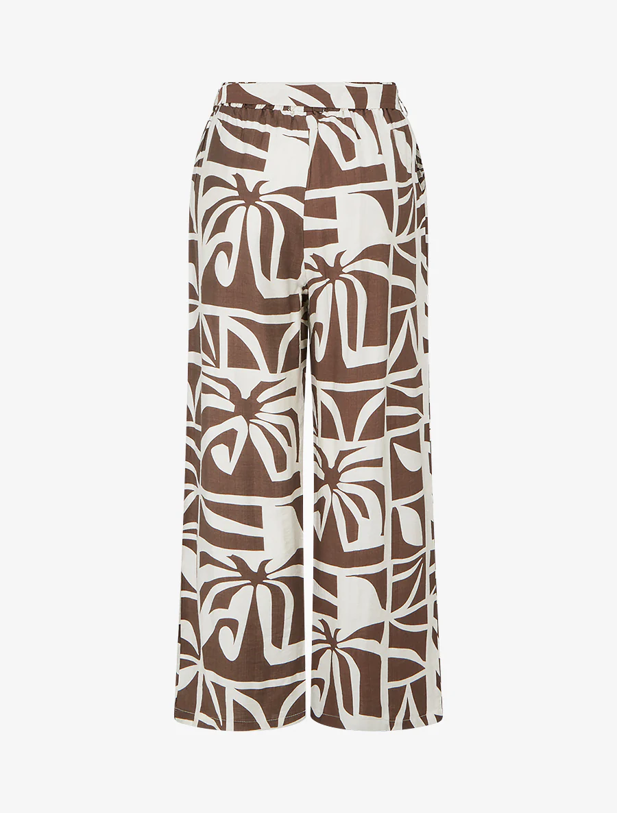 Pantalon élastiqué coupe droite imprimé graphique - Marron - Image 2