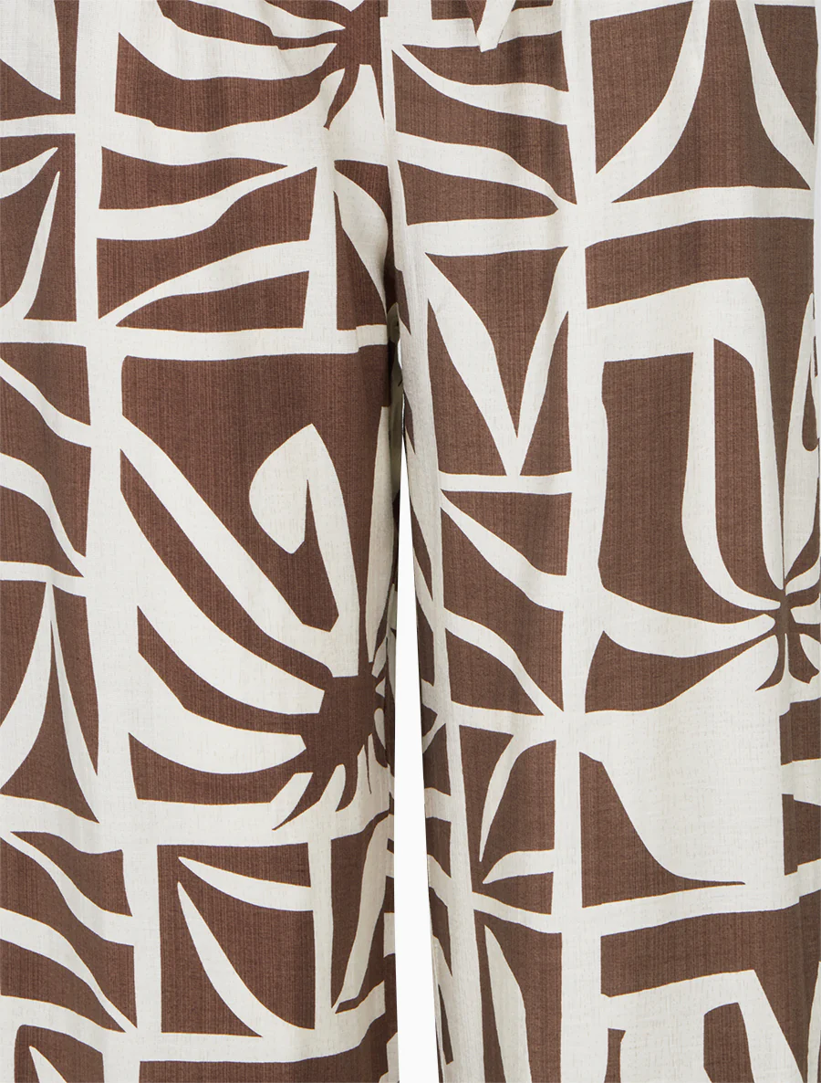 Pantalon élastiqué coupe droite imprimé graphique - Marron - Image 3