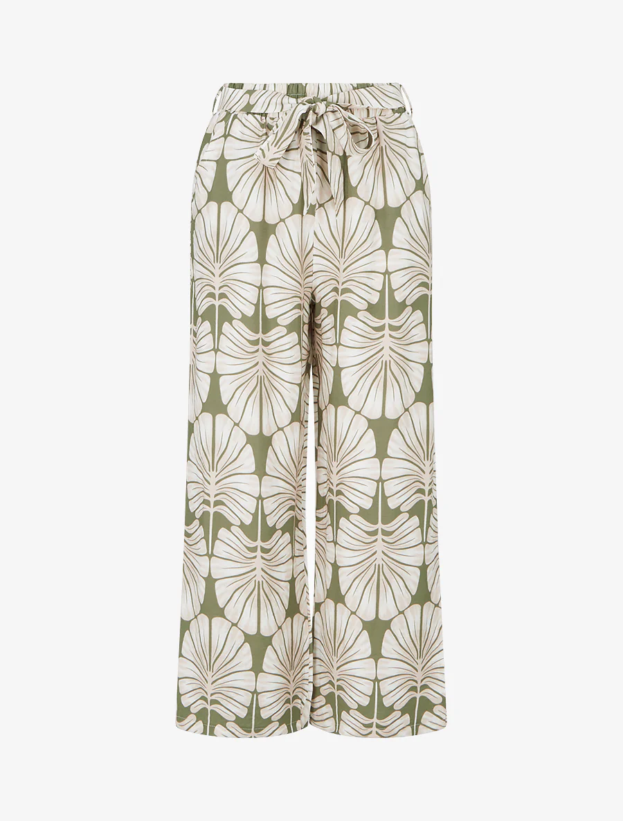Pantalon élastiqué coupe droite imprimé tropical - Kaki