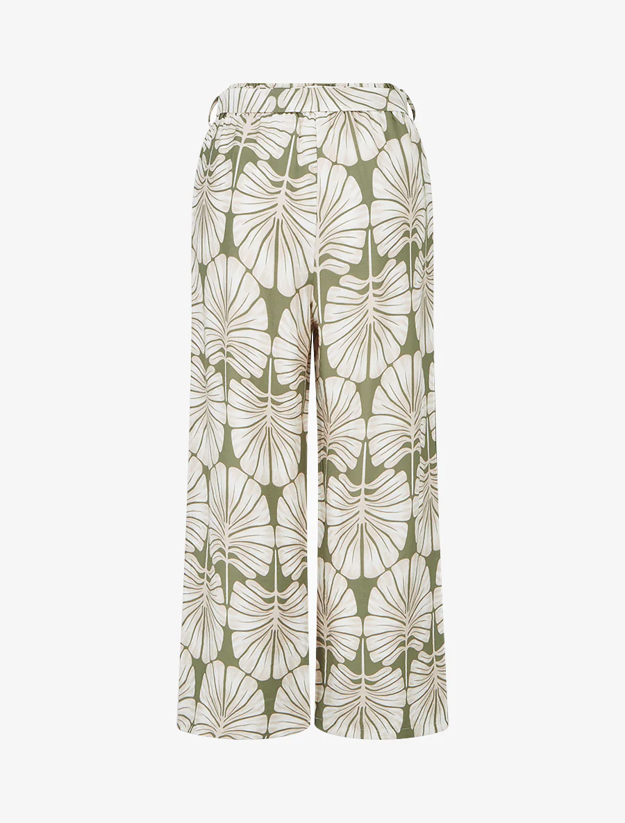 Pantalon élastiqué coupe droite imprimé tropical - Kaki - Image 2