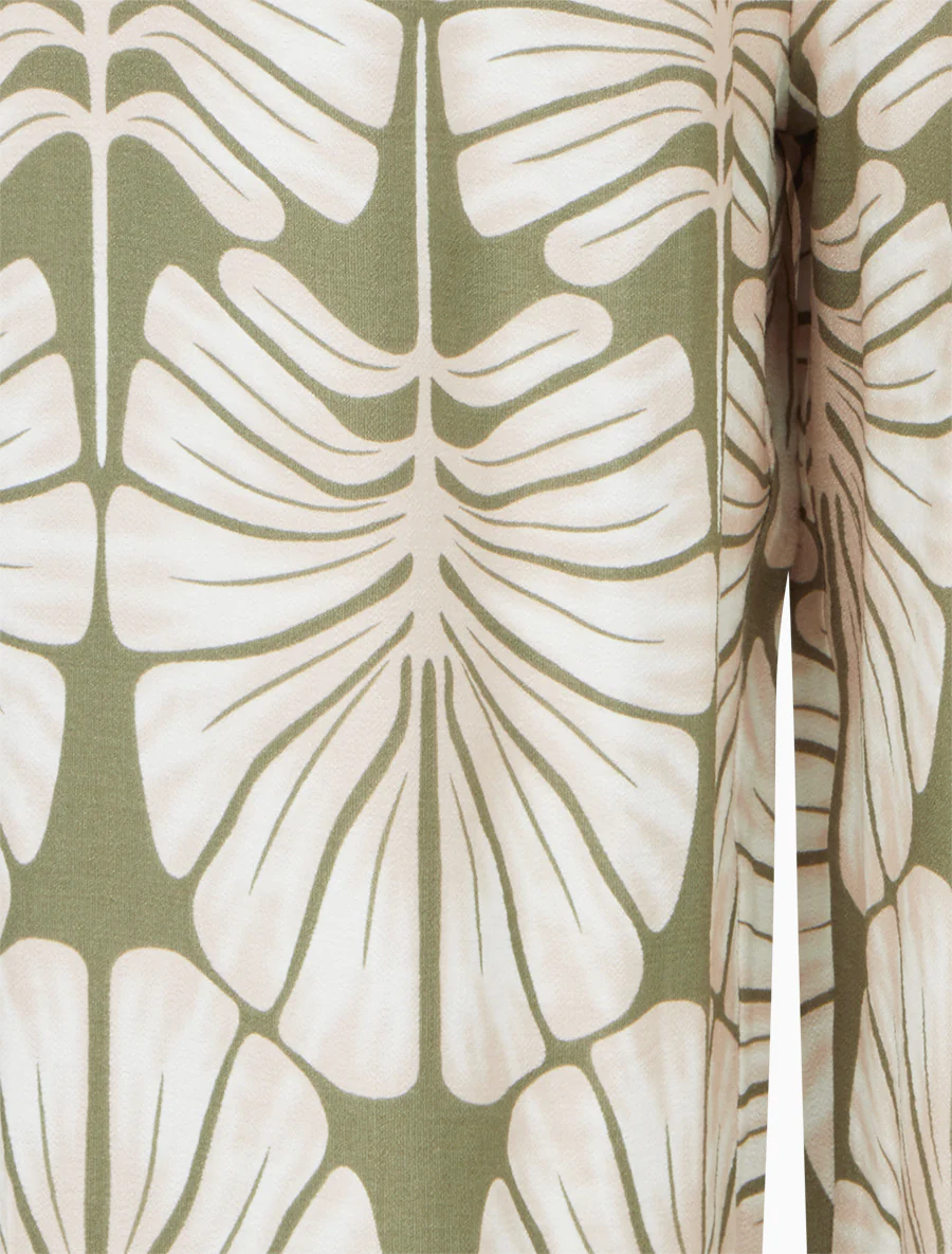 Pantalon élastiqué coupe droite imprimé tropical - Kaki - Image 3