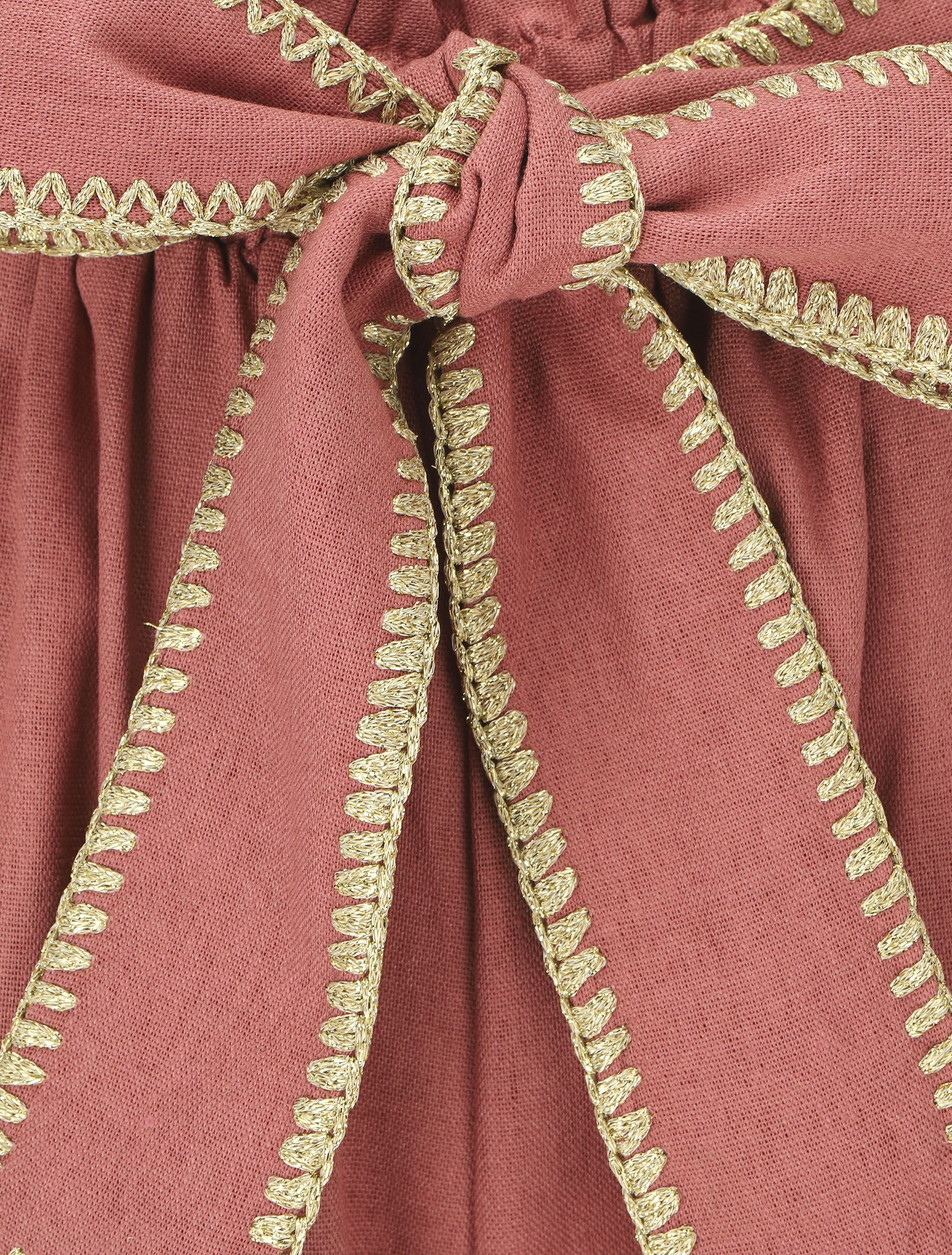 Pantalon élastiqué effet lin à ceinture stylisé - Vieux rose - Image 3