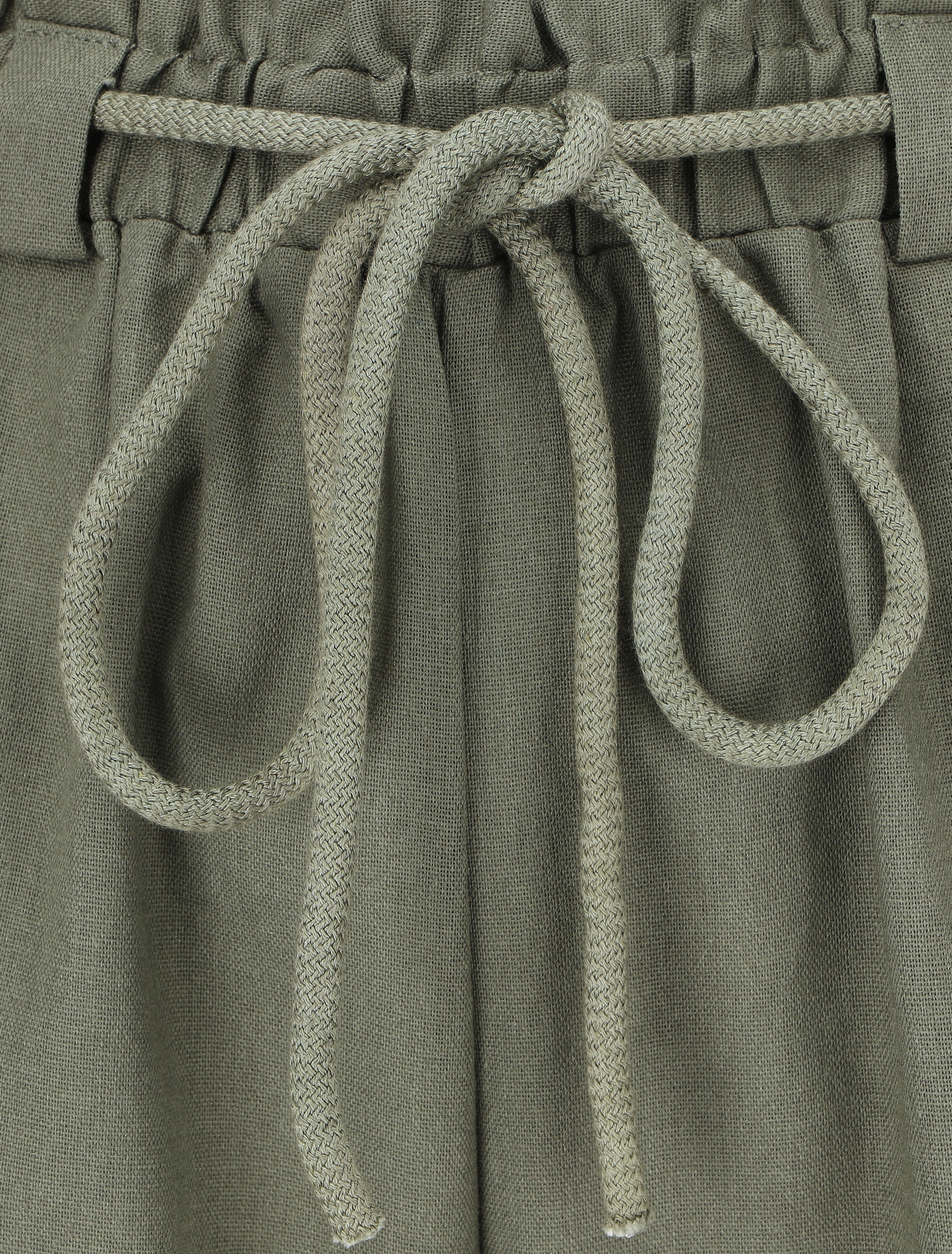 Pantalon élastiqué effet lin - Kaki - Image 3