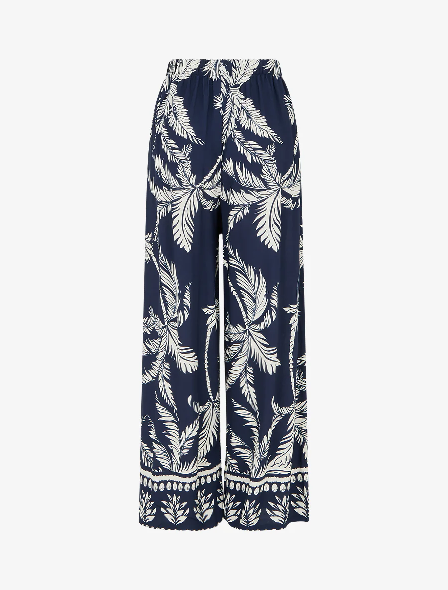 Pantalon élastiquée fluide imprimé feuillage - Marine - Image 2