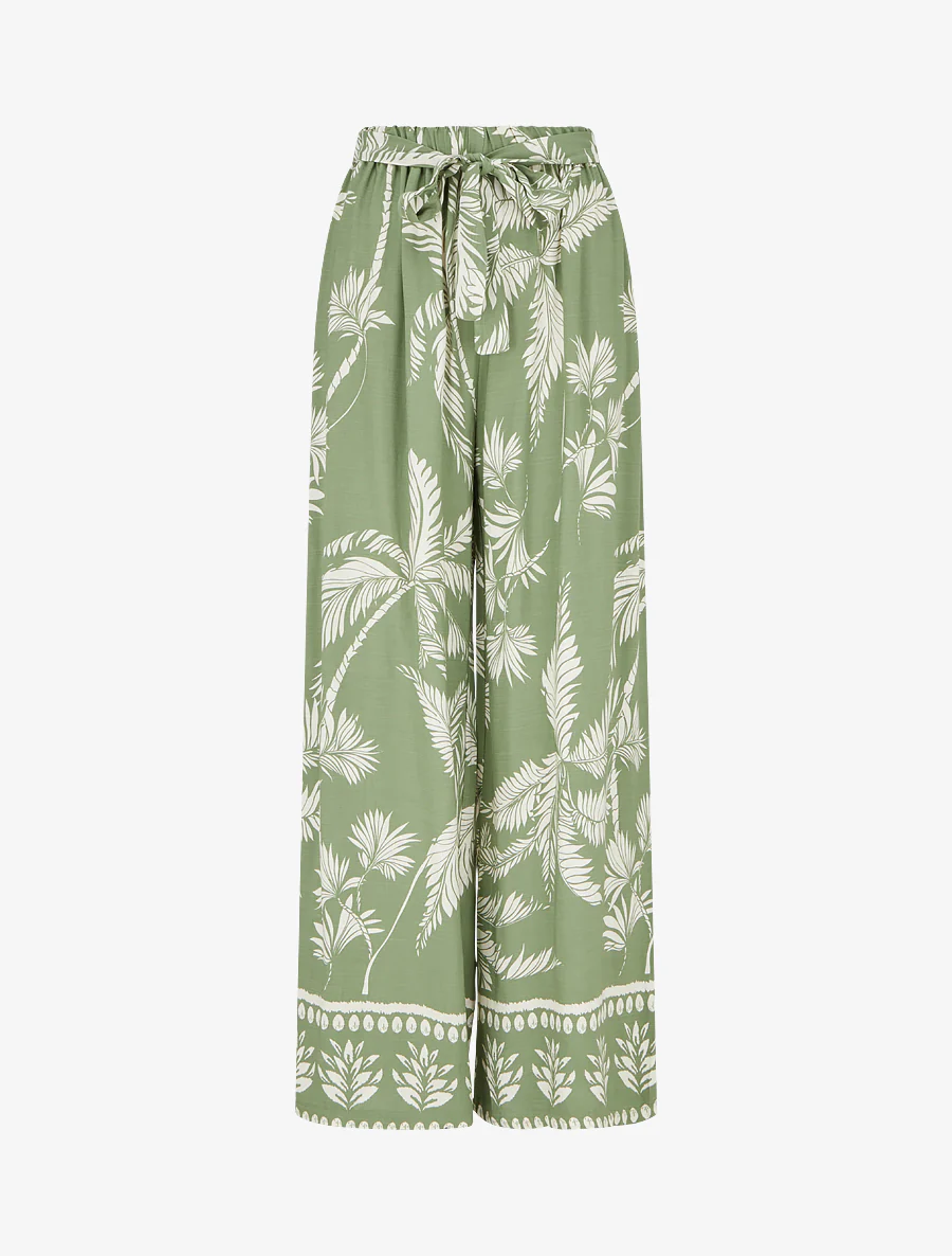 Pantalon élastiquée fluide imprimé feuillage - Kaki