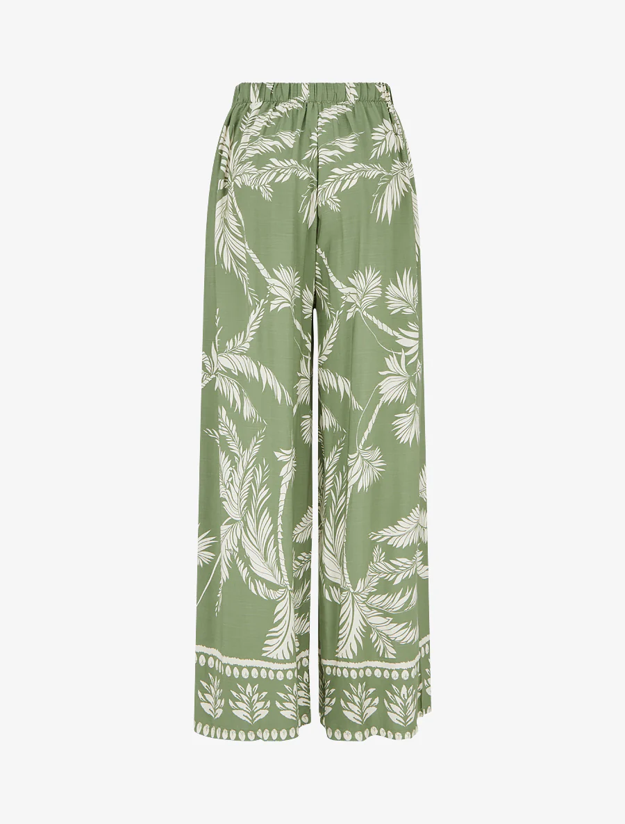 Pantalon élastiquée fluide imprimé feuillage - Kaki - Image 2