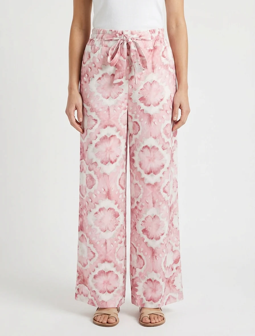 Pantalon élastiquée imprimé abstrait - Rose - Image 4