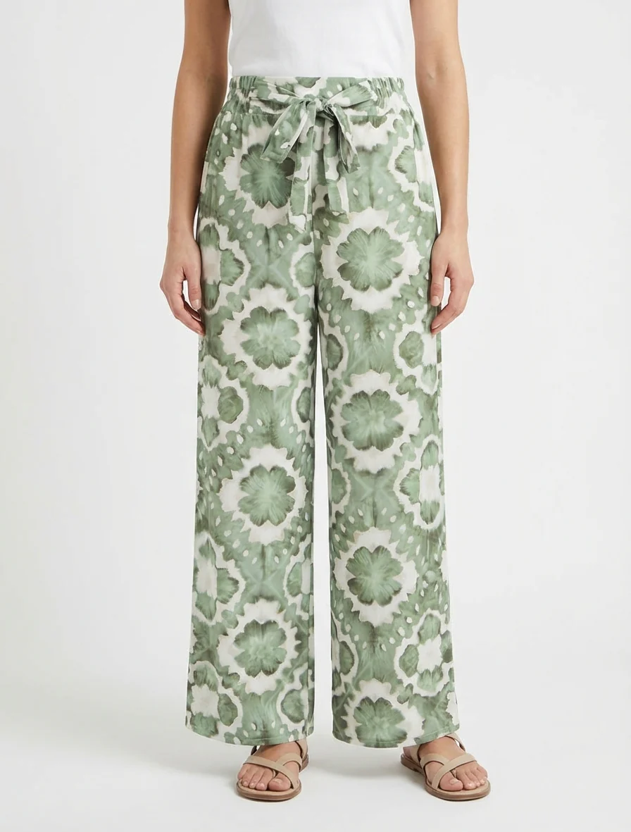 Pantalon élastiquée imprimé abstrait - Kaki - Image 4