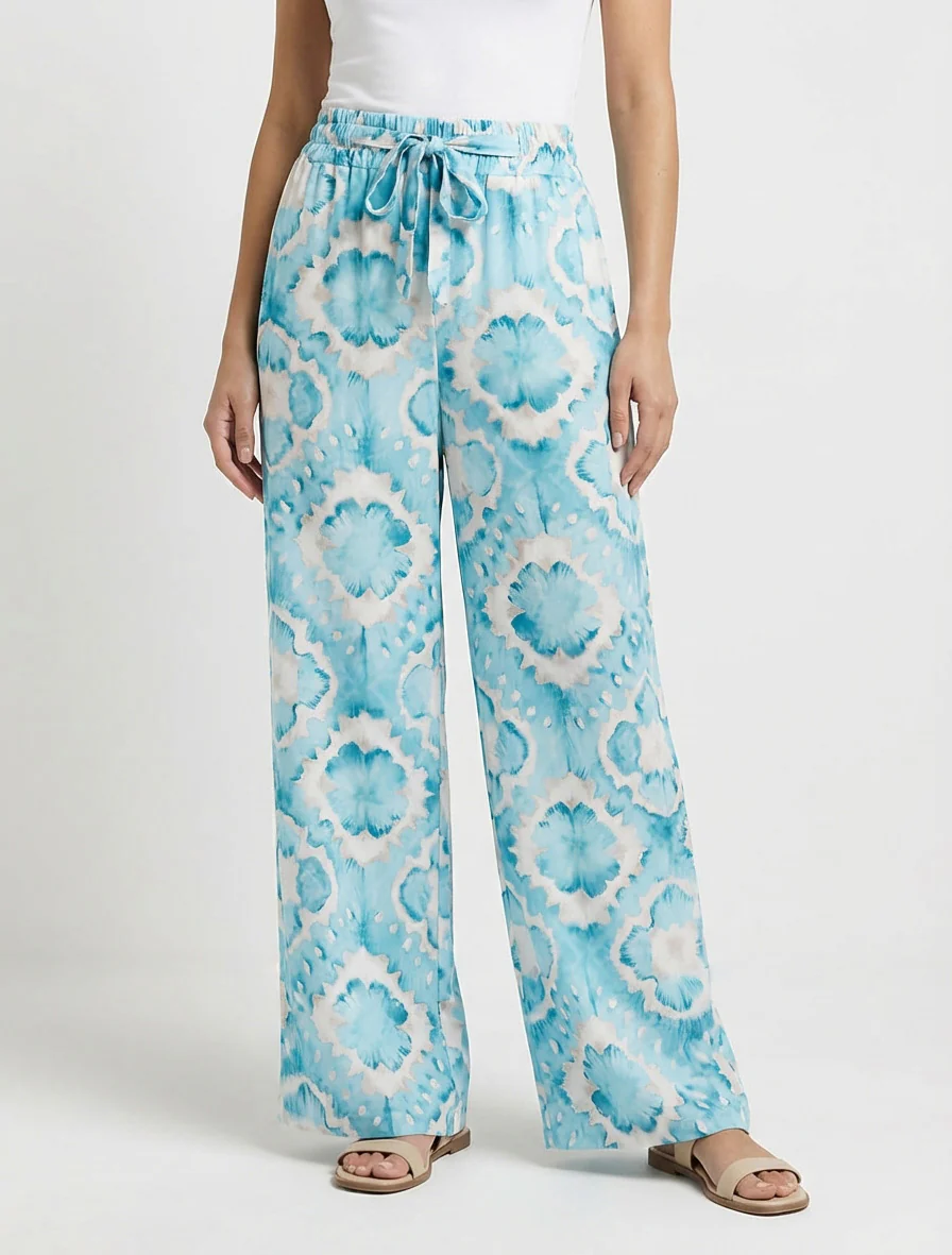 Pantalon élastiquée imprimé abstrait - Turquoise - Image 4