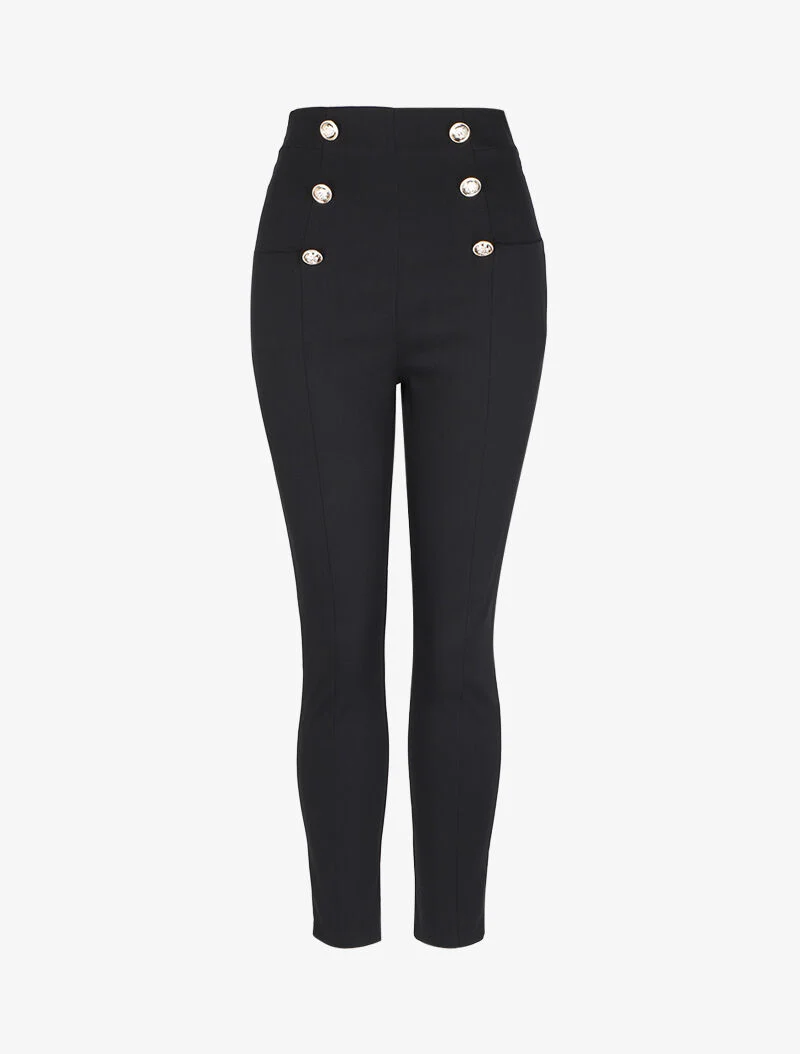 Pantalon empire à boutons décoratifs - Noir