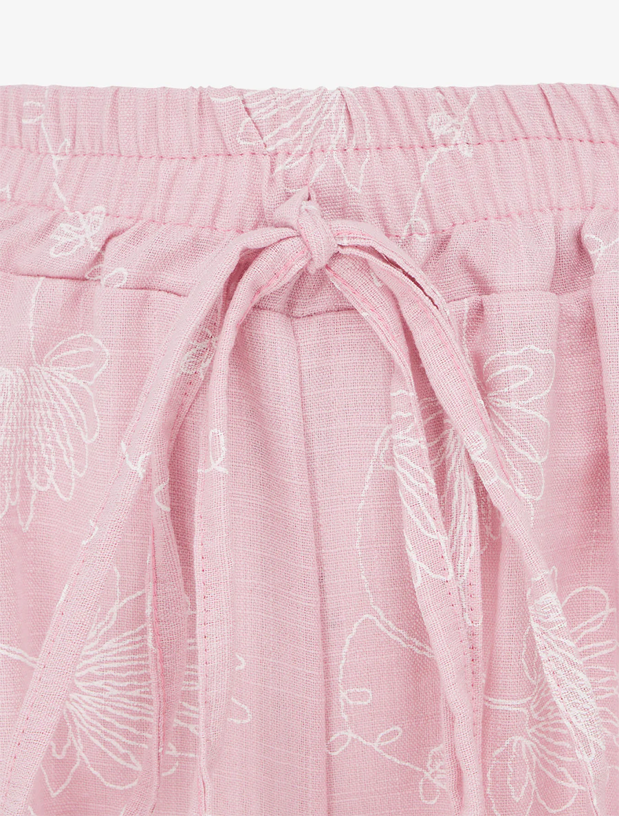 Pantalon en lin à broderie floral - Rose - Image 3