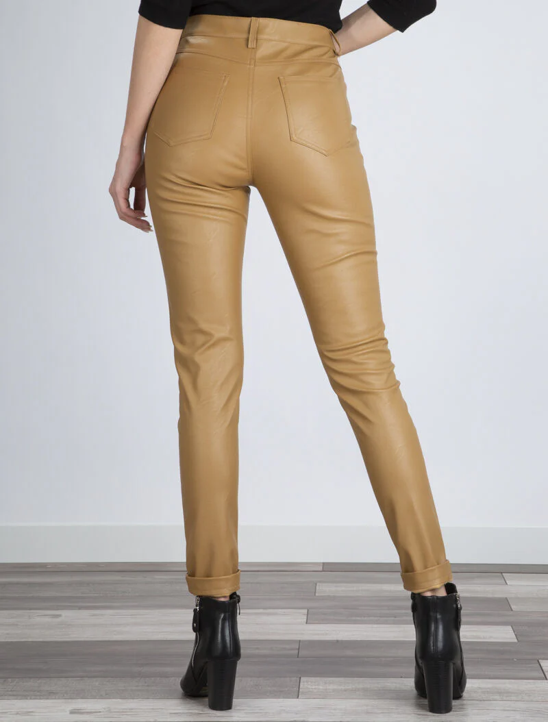 Pantalon en simili casual - marron clair - Image 2