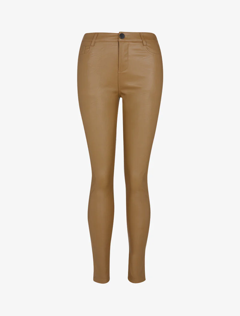 Pantalon en simili casual - marron clair - Image 3