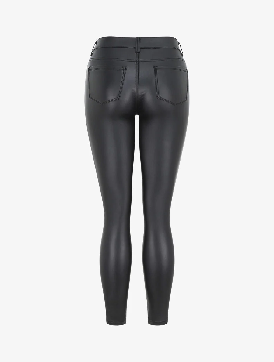 Pantalon en simili coupe skinny - Noir - Image 2