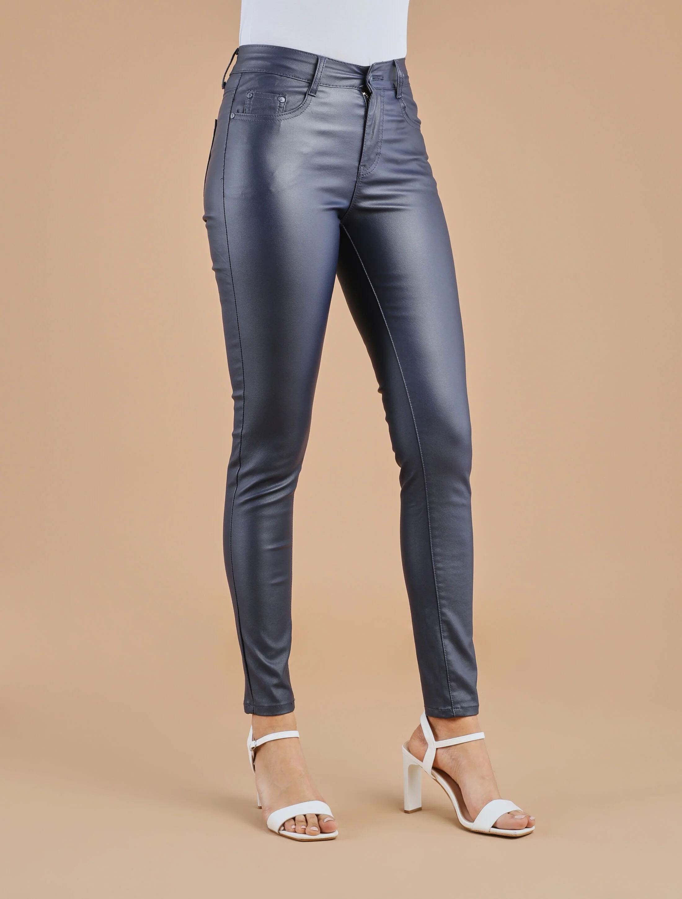 Pantalon en simili coupe skinny - Marine - Image 4