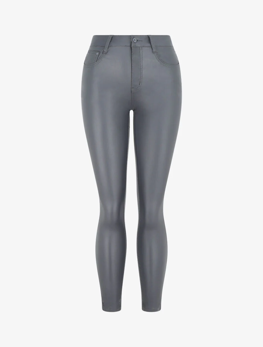 Pantalon en simili coupe skinny - Gris foncé