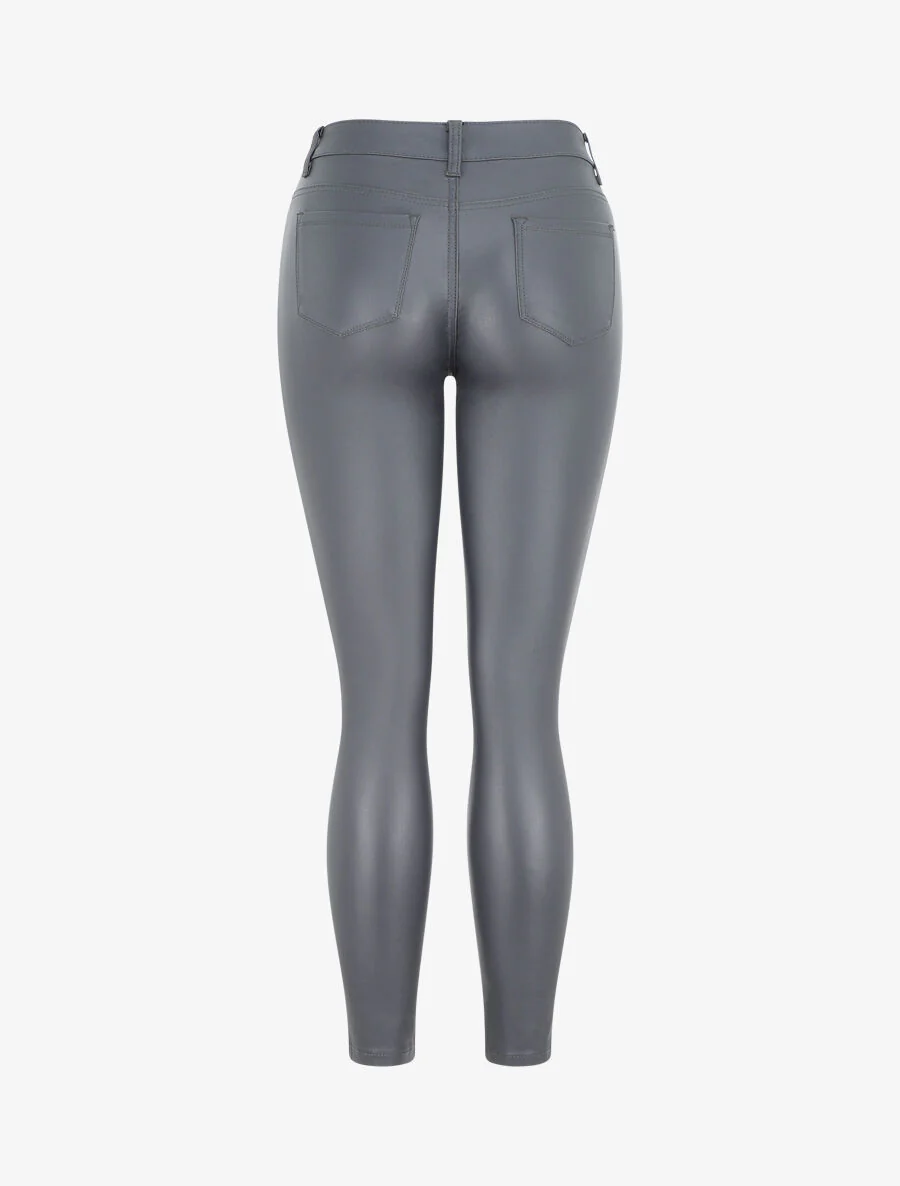 Pantalon en simili coupe skinny - Gris foncé - Image 2