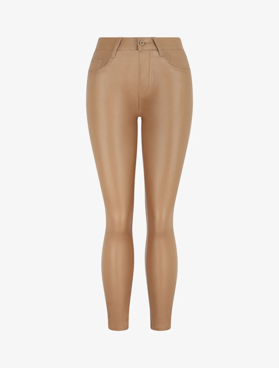 Pantalon en simili coupe skinny - Camel