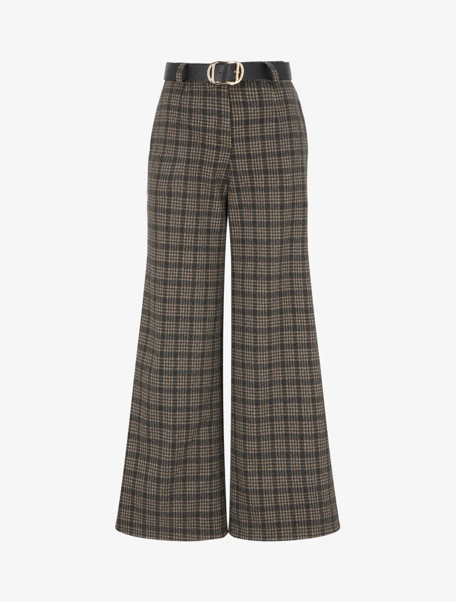 Pantalon épais imprimé carreaux - Taupe
