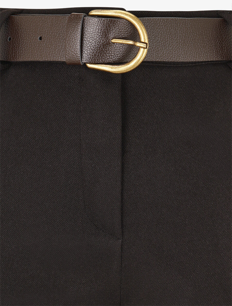 Pantalon épais uni coupe droite - Noir - Image 3