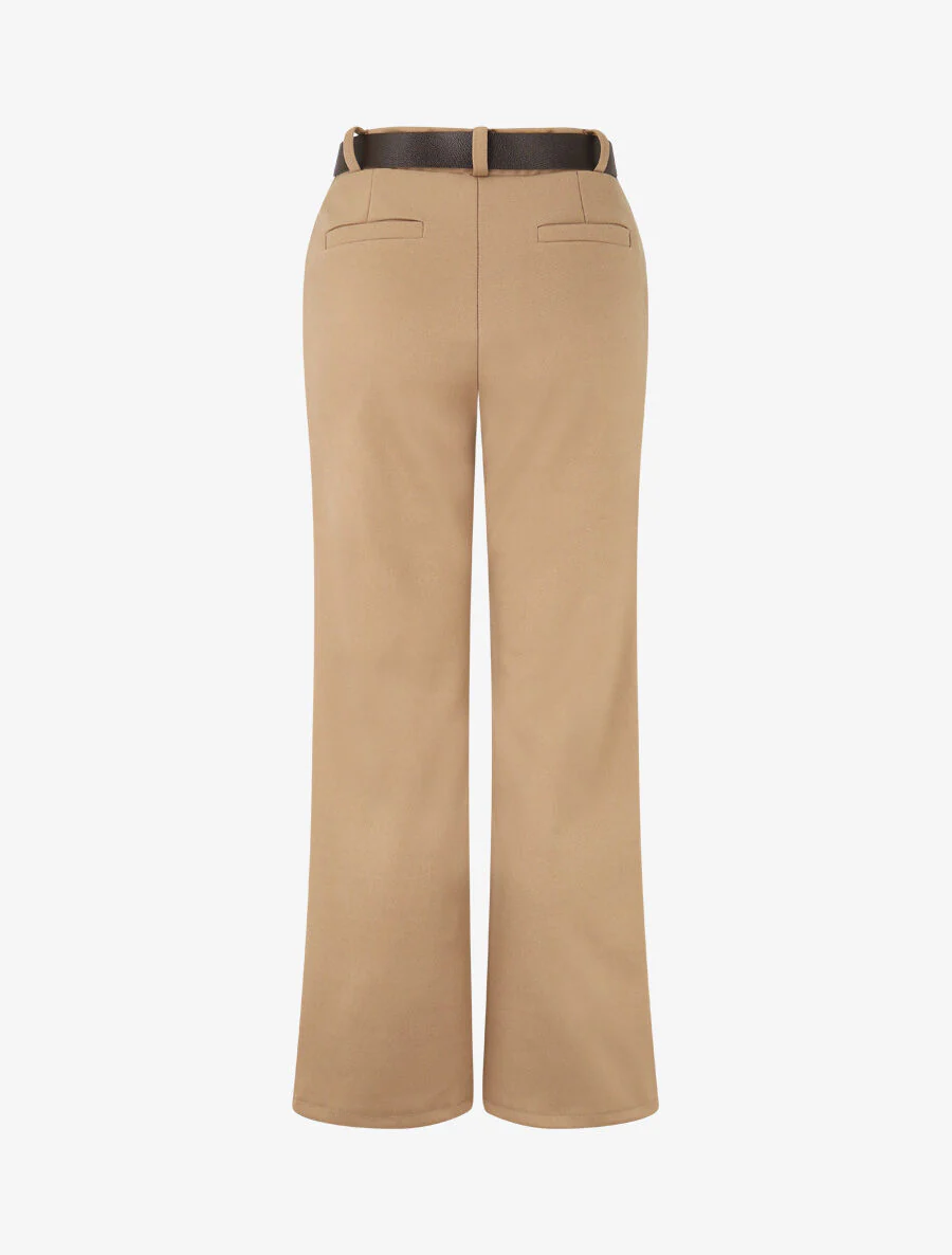 Pantalon épais uni coupe droite - Taupe - Image 2