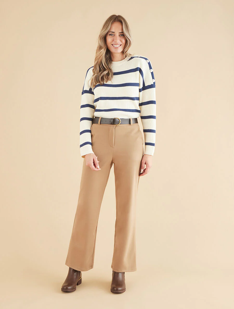 Pantalon épais uni coupe droite - Taupe - Image 4