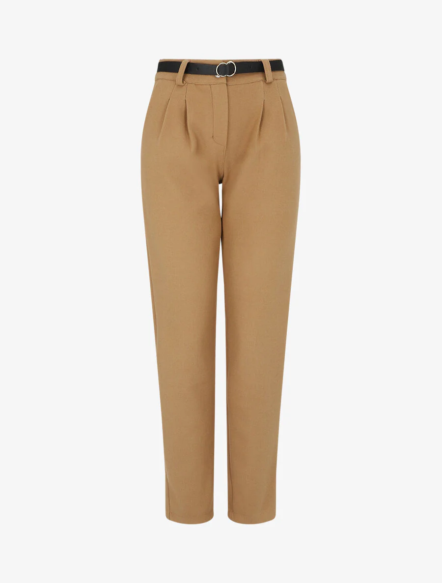 Pantalon épais uni coupe droite - Camel