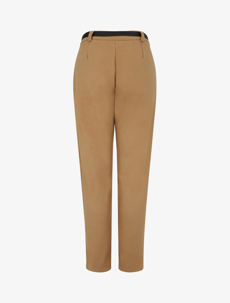 Pantalon épais uni coupe droite - Camel - Image 2