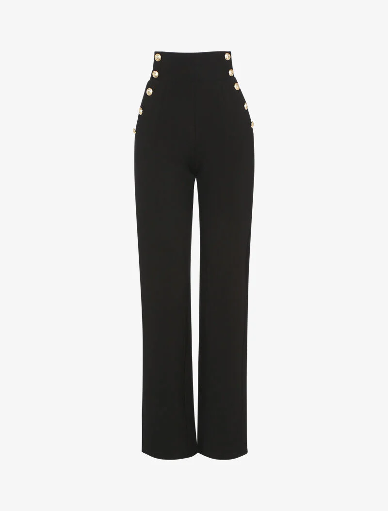 Pantalon flare à boutonnières décoratives - noir
