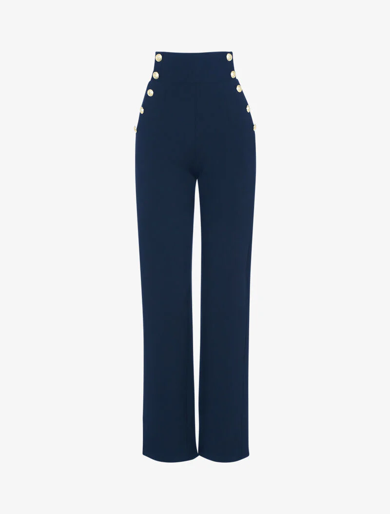 Pantalon flare à boutonnières décoratives - marine