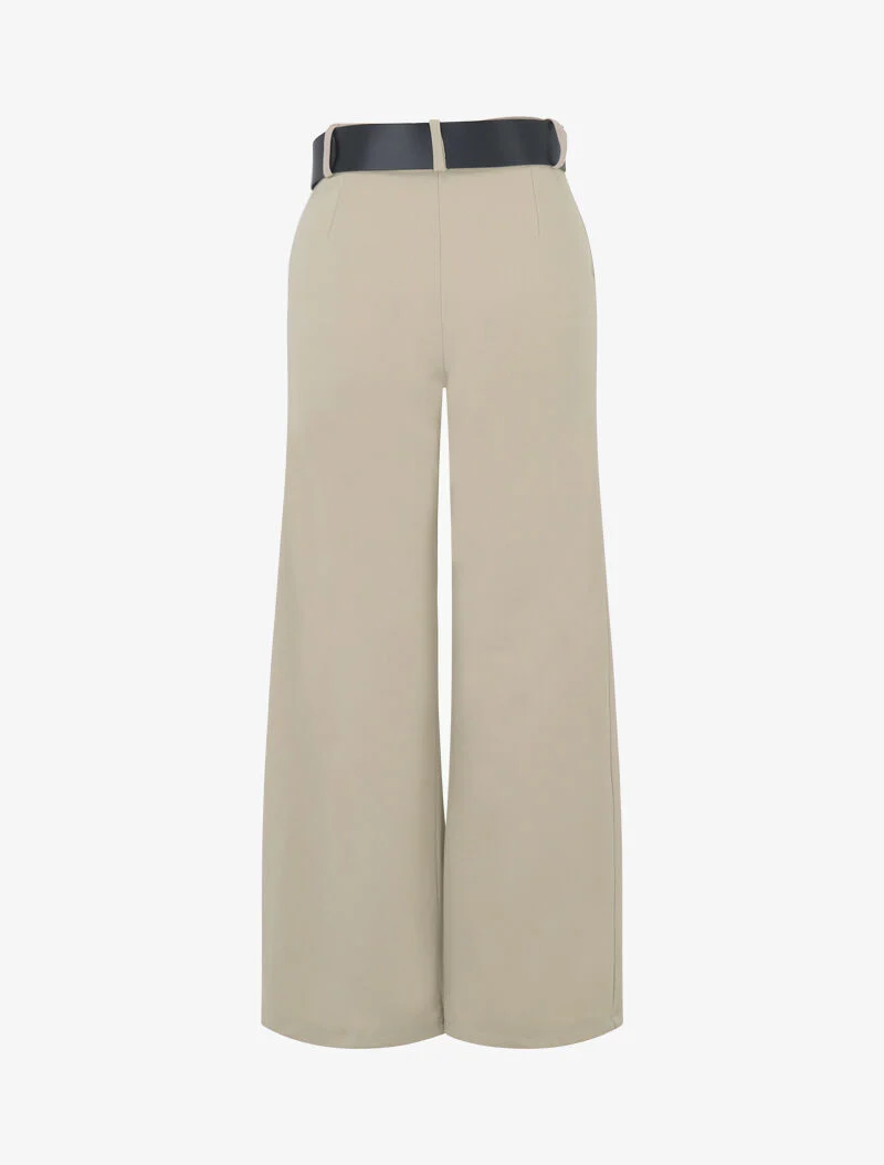 Pantalon flare ceinturé - Beige - Image 2