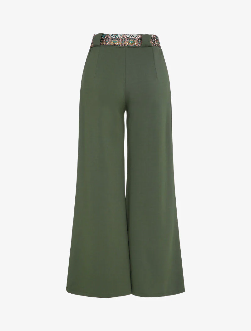 Pantalon flare élastiqué à ceinture style foulard - Vert olive - Image 2
