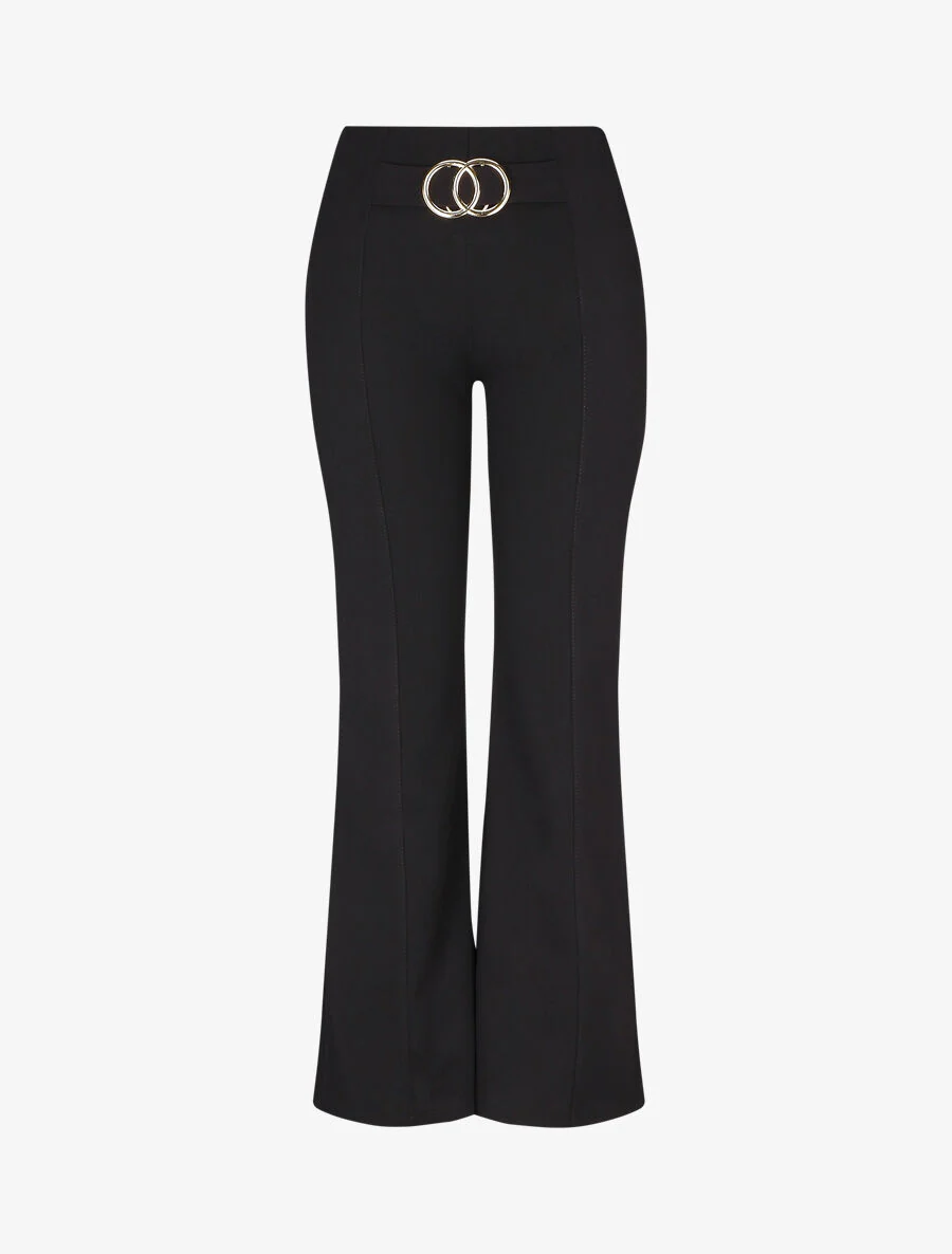 Pantalon flare taille haute à boucle - Noir