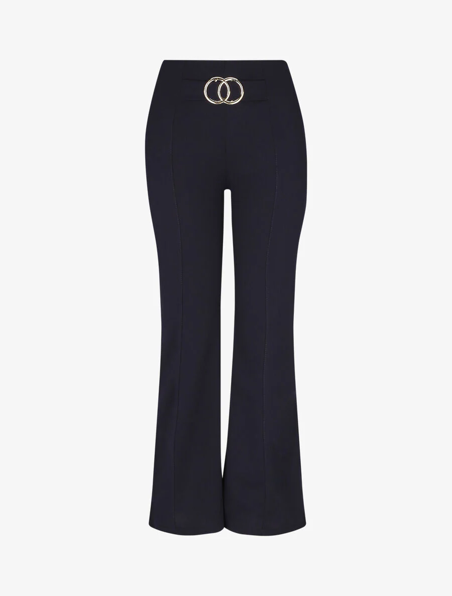 Pantalon flare taille haute à boucle - Marine