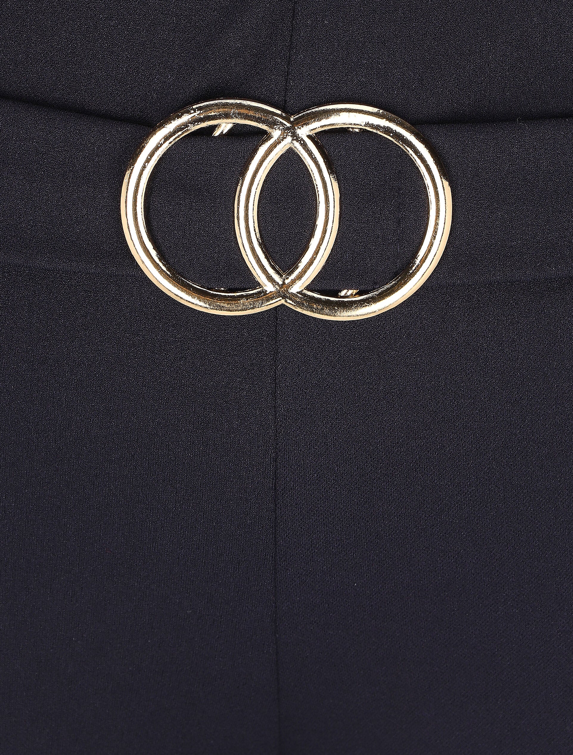 Pantalon flare taille haute à boucle - Marine - Image 3