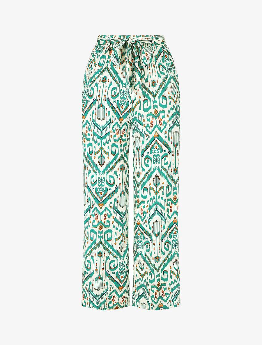 Pantalon fluide à imprimé aztèque - Vert