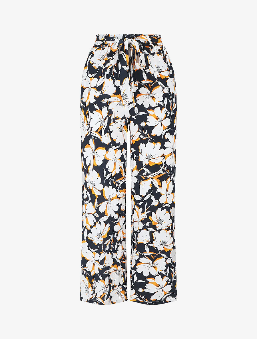 Pantalon fluide à imprimé fleuri - Bleu nuit