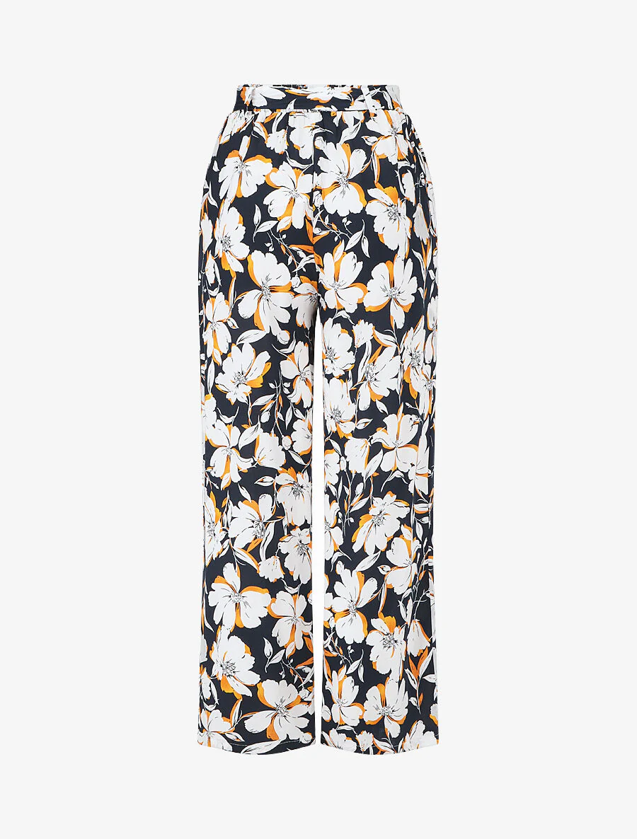 Pantalon fluide à imprimé fleuri - Bleu nuit - Image 2
