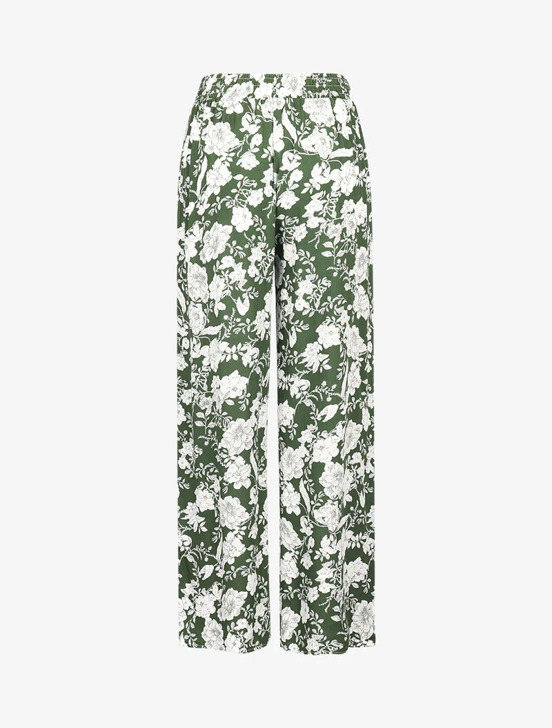 Pantalon fluide à imprimé fleurs contrastantes - vert - Image 2