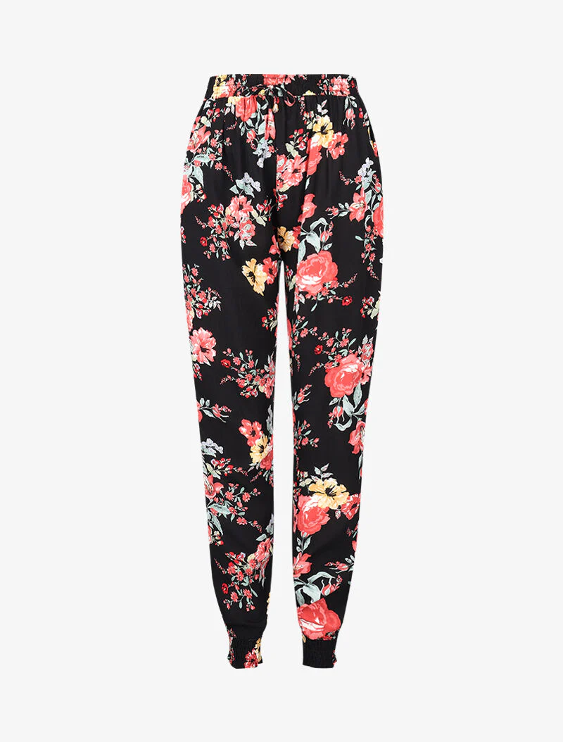 Pantalon fluide à imprimé floral - noir