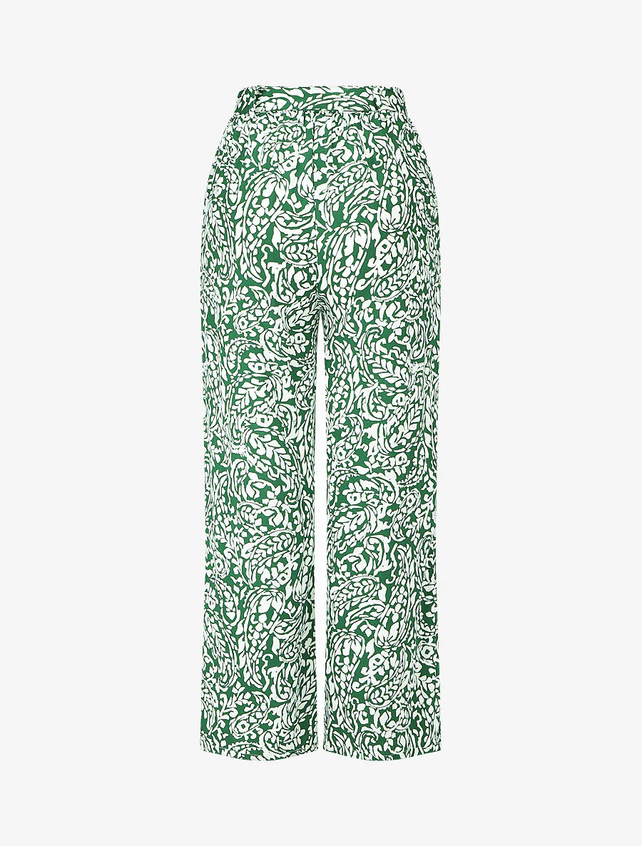 Pantalon fluide à imprimé foulard - Vert - Image 2