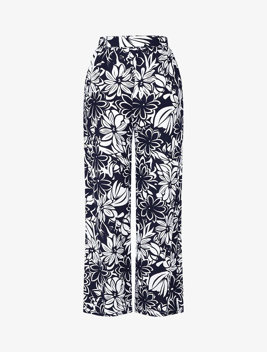 Pantalon fluide à imprimé hawaien - Bleu nuit - Image 2