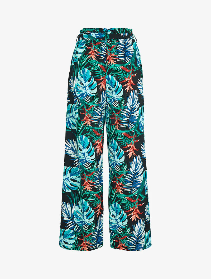 Pantalon fluide à imprimé tropical - noir - Image 2